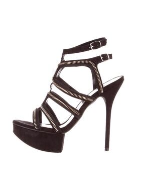 BEBE LATASHA HEELS-  Strappy High Heel Platform Sandals with Zip Trim